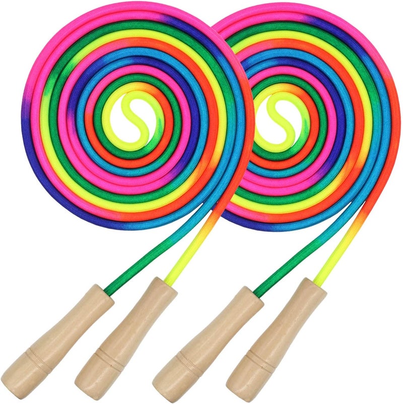 Ace one 16 FT Long Jump Rope for Kids, 2 Pack Adjustable Double Dutch Skipping Rope with Wooden Handle, Multiplayer Rainbow Jumping Rope for Outdoor Fun, School Sport, Party Game - Image 1
